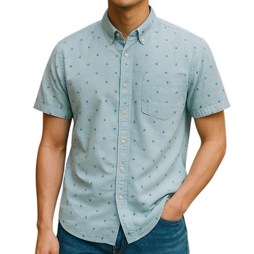 Lee Men’s Nautical Short Sleeve Button Down Shirt – Size Large